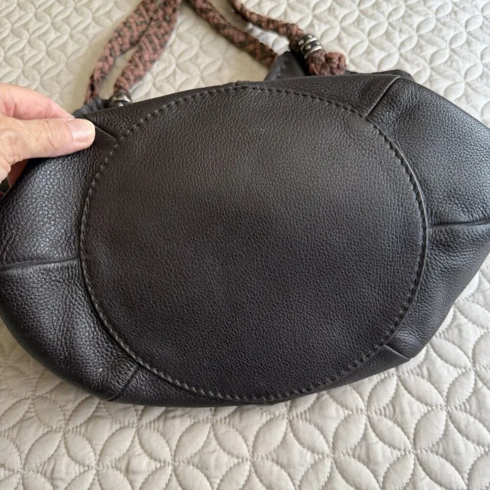 The Sak Slouchy Bucket Hobo Bag Black Leather Braided Straps Studs Y2K Purse